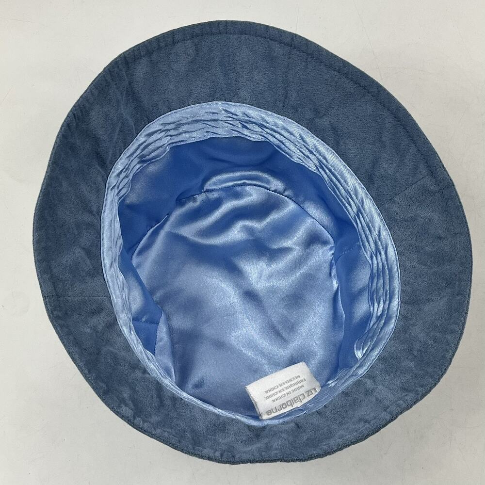 Liz Claiborne Womens Bucket Hat Cloche Blue Faux Suede Silver Crest Logo Vintage - Picture 5 of 8